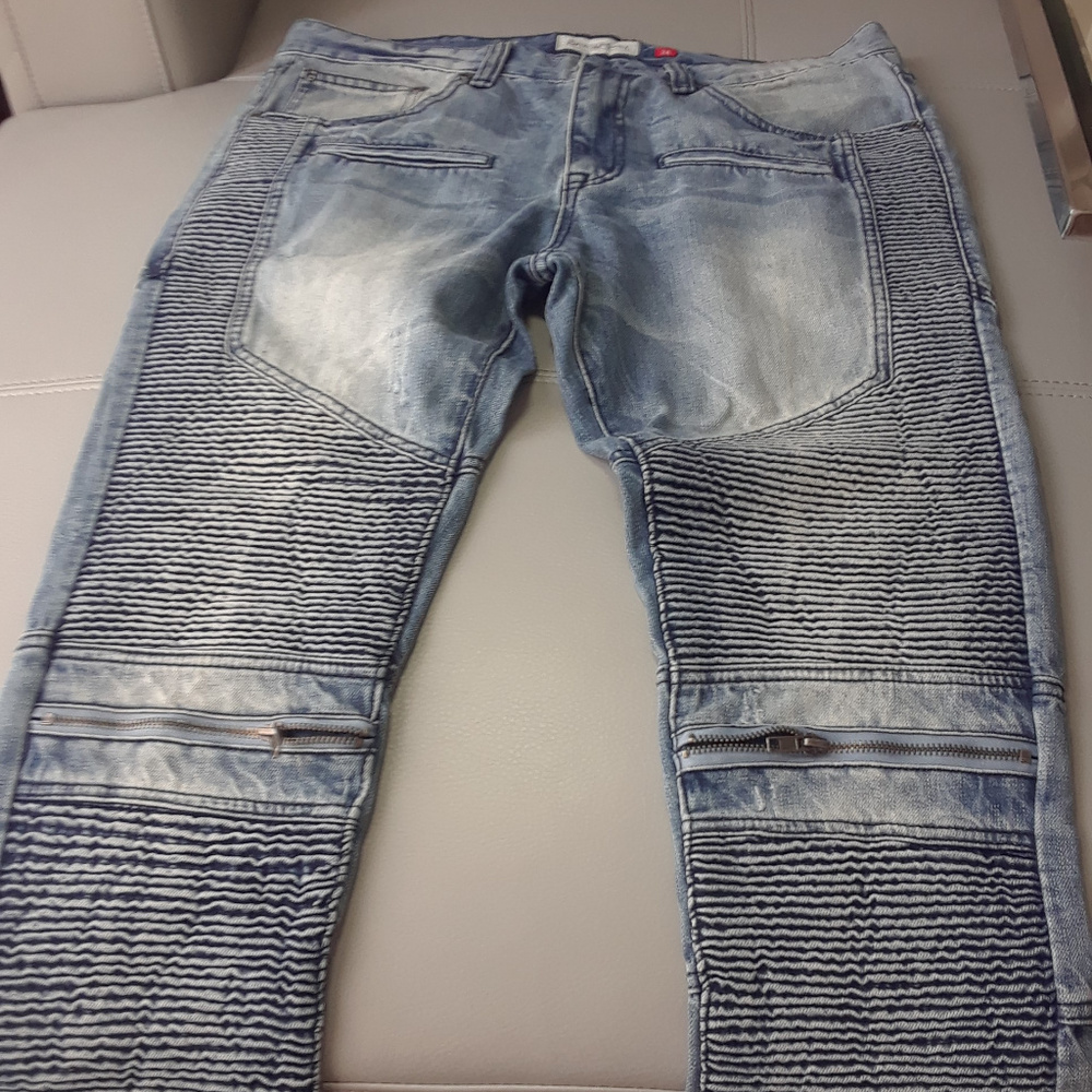 Distressed Biker Denim Jeans